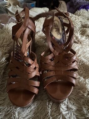 Madden Girl Brown Strappy Platform High Heel Sandals